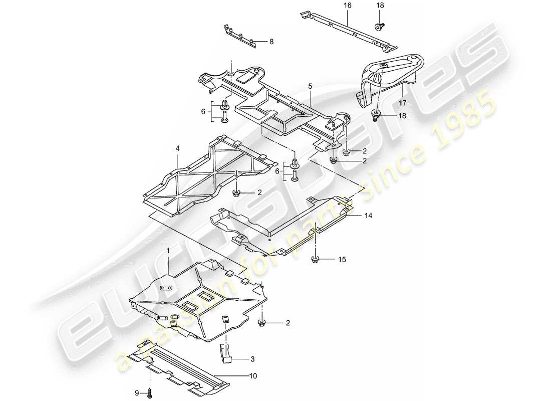 porsche 2001 (996 turbo / gt2) trims - for - underbody part diagram
