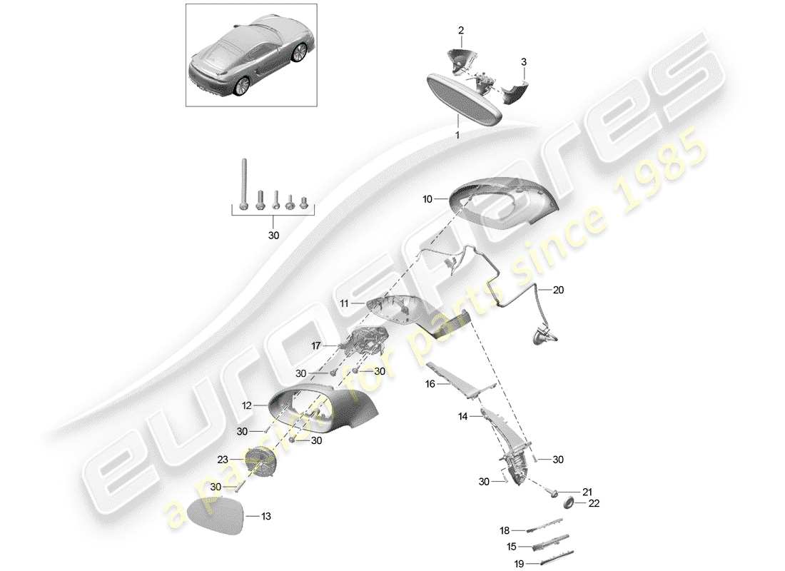 porsche 2016 (981 cayman gt4) rear view mirror inner part diagram