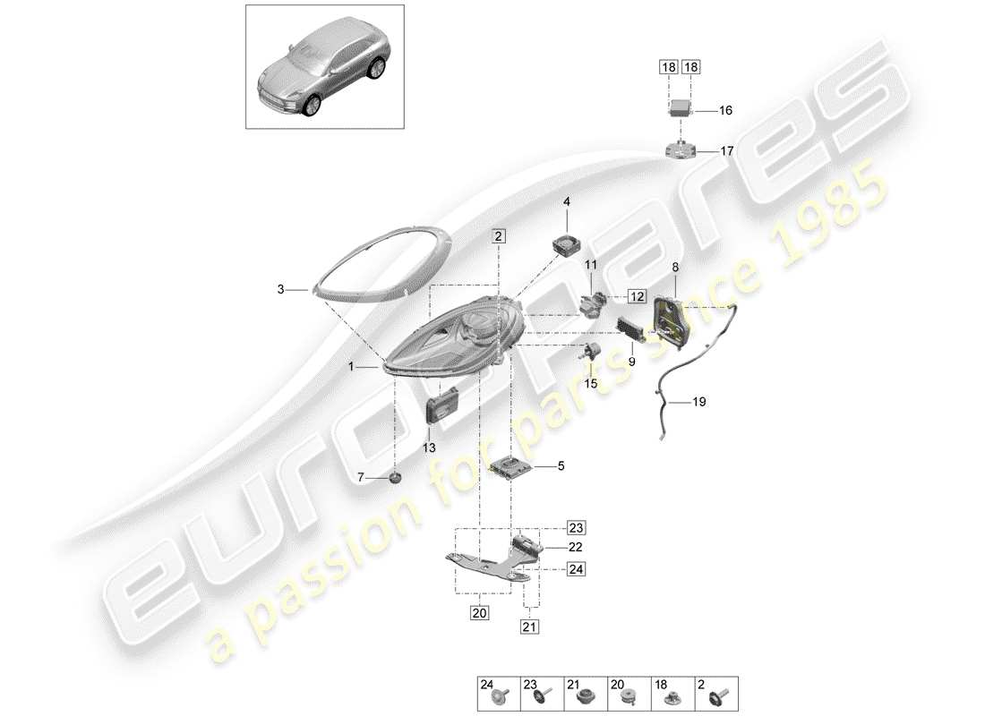 porsche 2020 (macan) led headlight part diagram