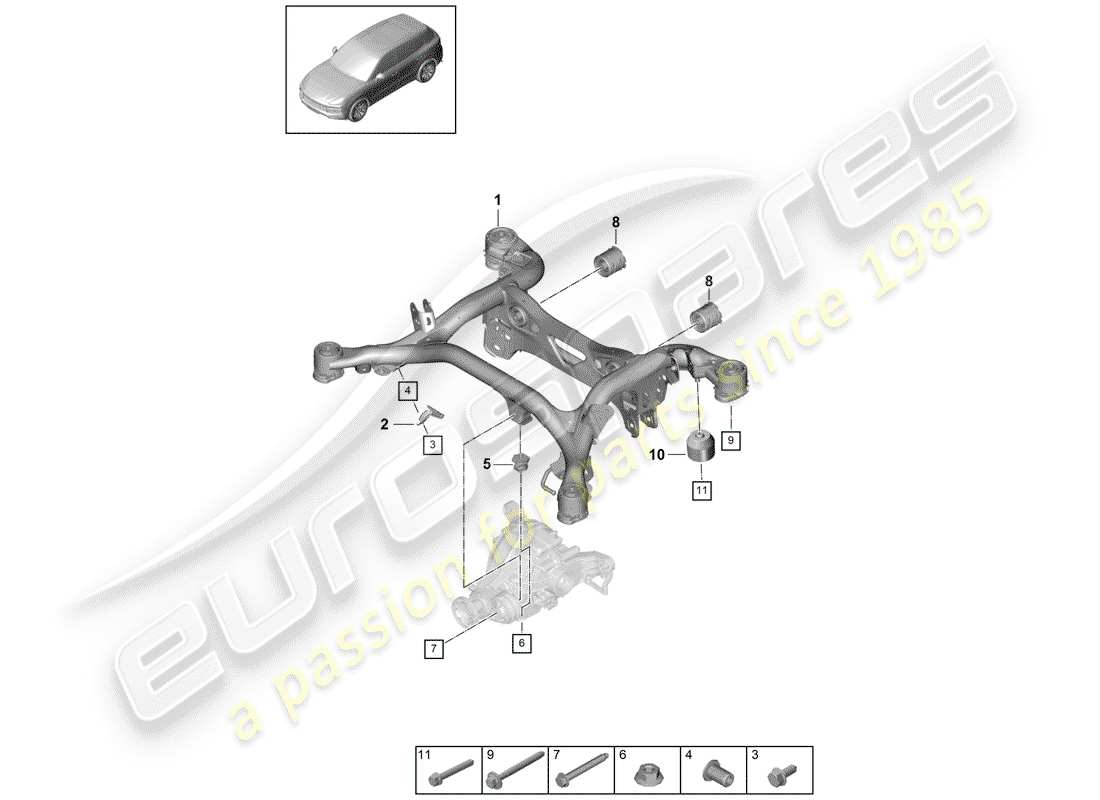 porsche 2020 (cayenne e3 9ya/9yb) sub frame part diagram