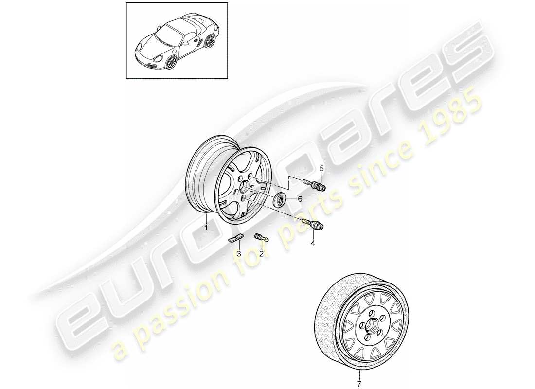 porsche boxster 987 (2010) wheels parts diagram