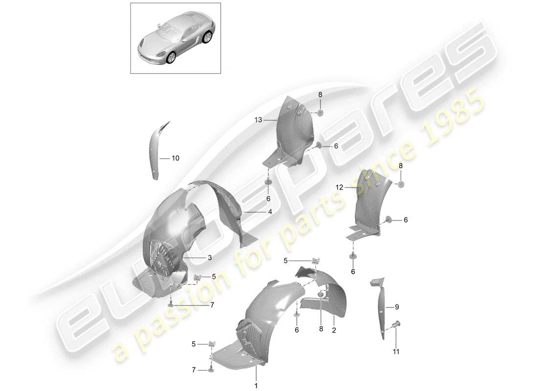 porsche 718 cayman (2018) trims parts diagram