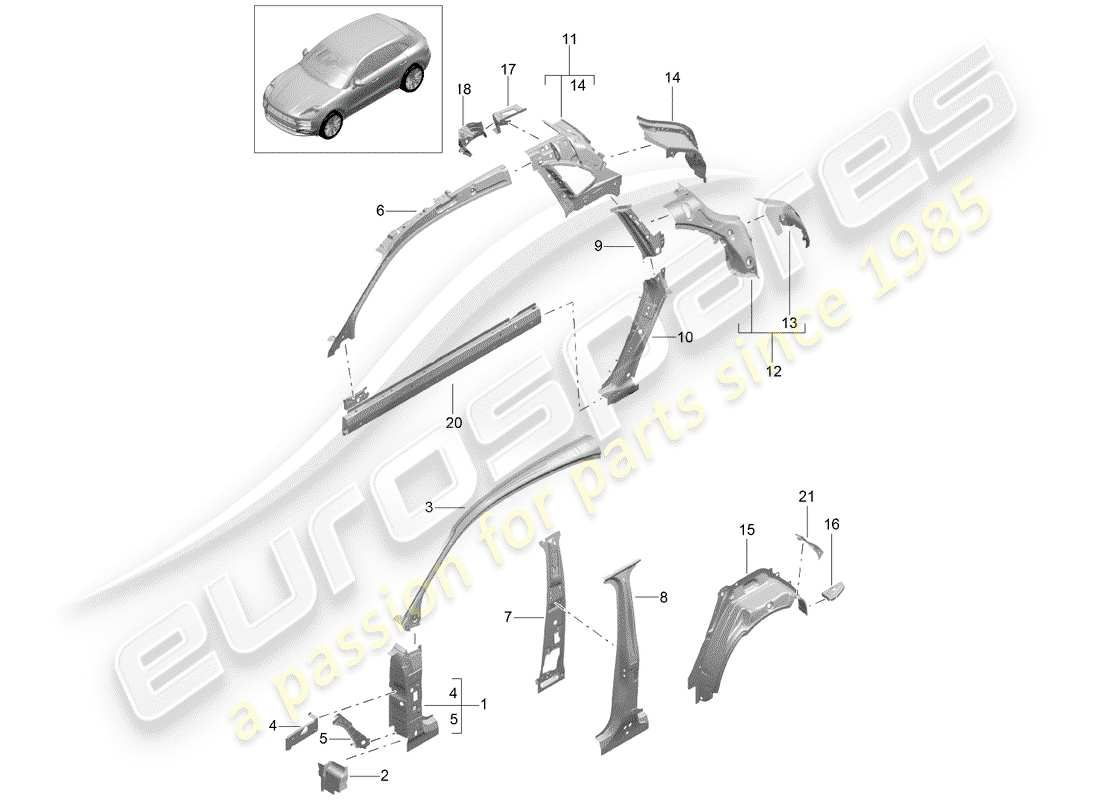 porsche 2020 (macan) side panel part diagram
