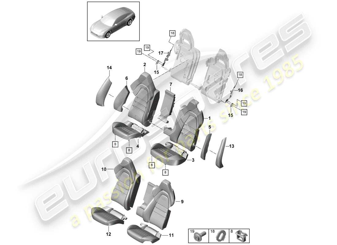 porsche 2017 (panamera 971-1) seat part diagram