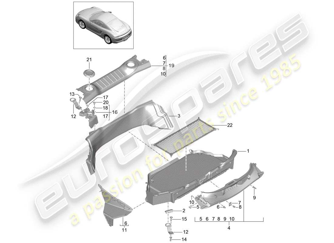 porsche 2014 (981 cayman) luggage compartment parts diagram