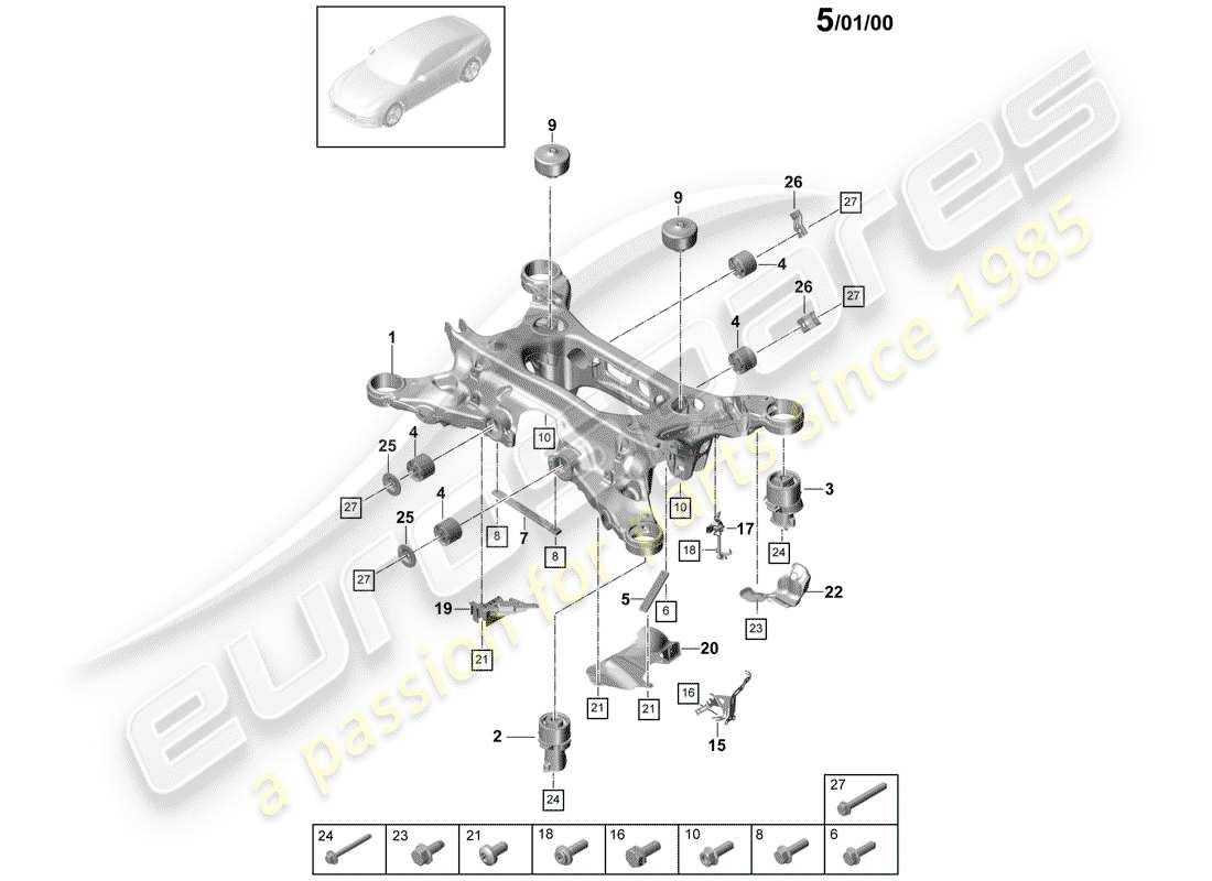 porsche panamera 971 (2018) sub-frame part diagram