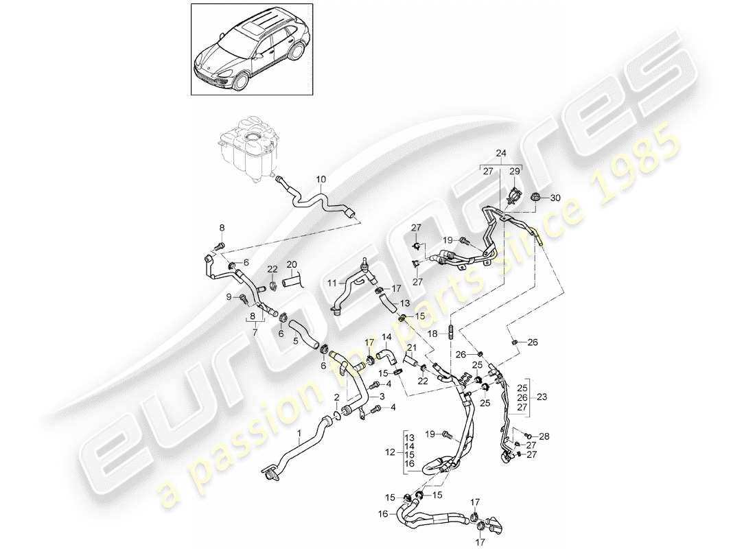 porsche 2016 (cayenne e2 92a) water cooling part diagram