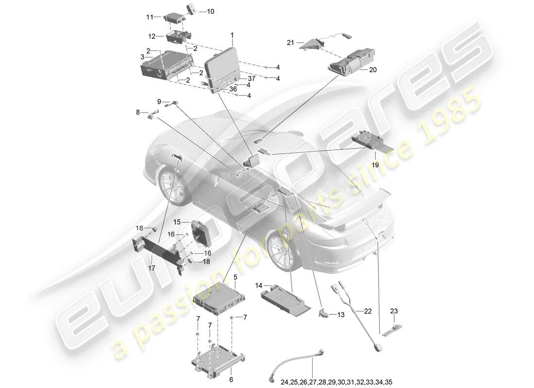 porsche 991r/gt3/rs (2014) display parts diagram