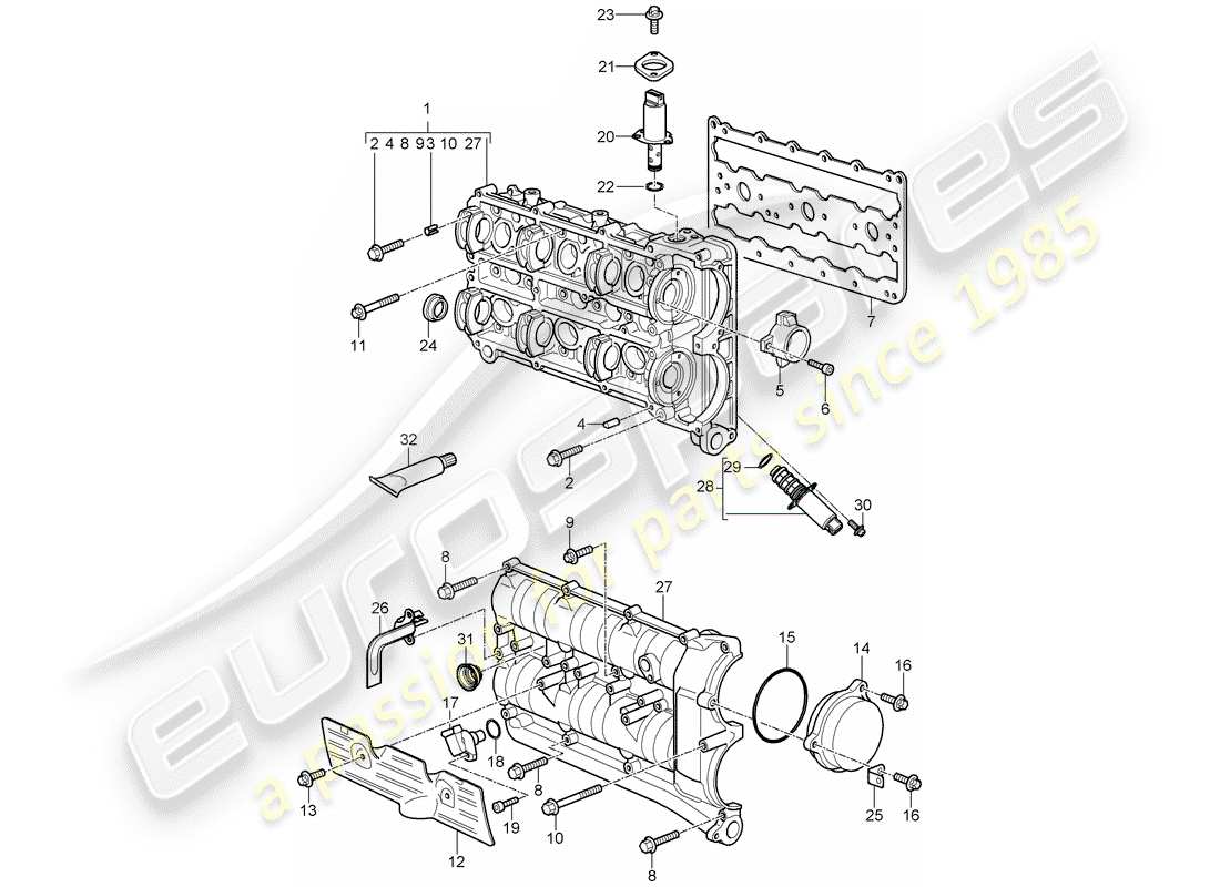 porsche 2011 (997-2 gt3) camshaft housing parts diagram