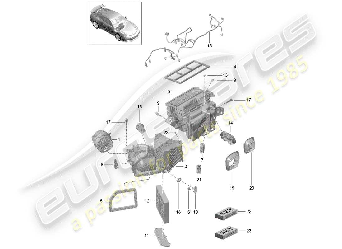 porsche 2014 (991-1 r/gt3/rs) air conditioner part diagram