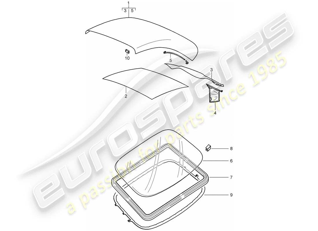 porsche 2007 (997-1) convertible top covering parts diagram