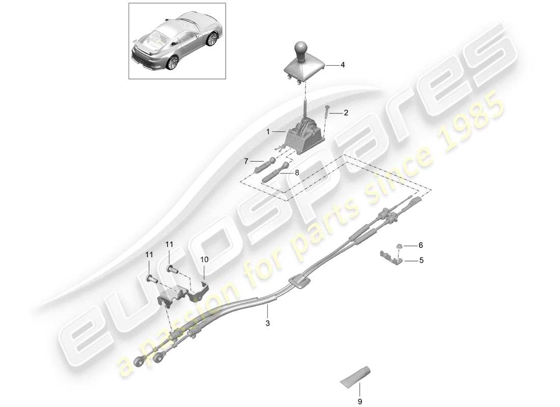 porsche 2016 (991-1 r/gt3/rs) shift lever part diagram