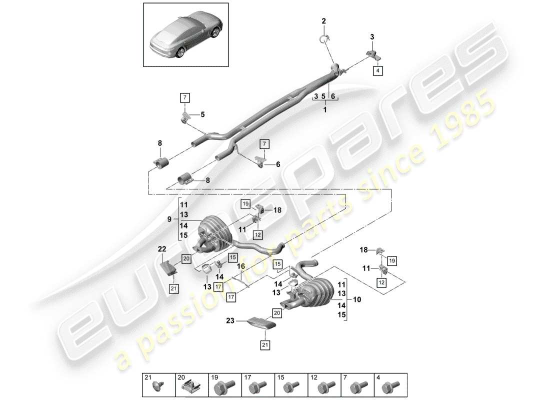 porsche 2017 (panamera 971-1) exhaust system part diagram