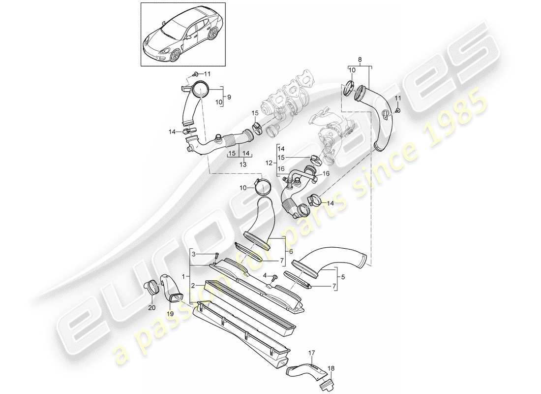 porsche 2014 (panamera 970) air cleaner system part diagram