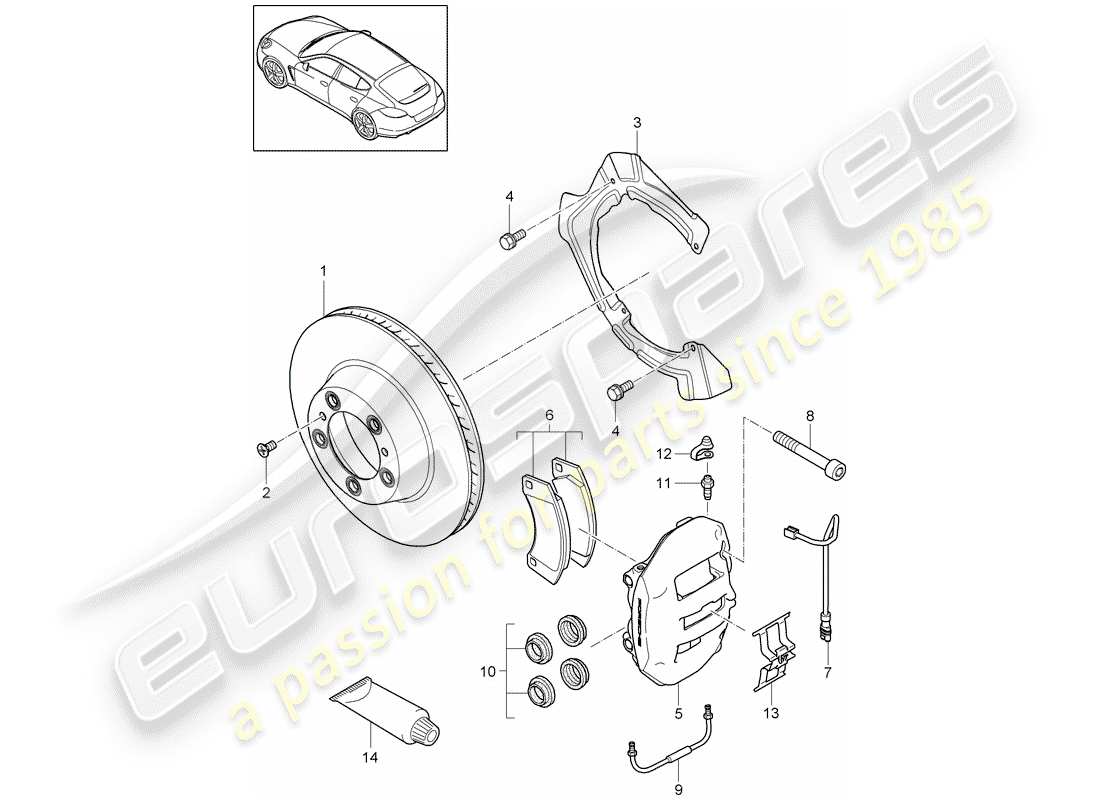 porsche panamera 970 (2016) disc brakes part diagram
