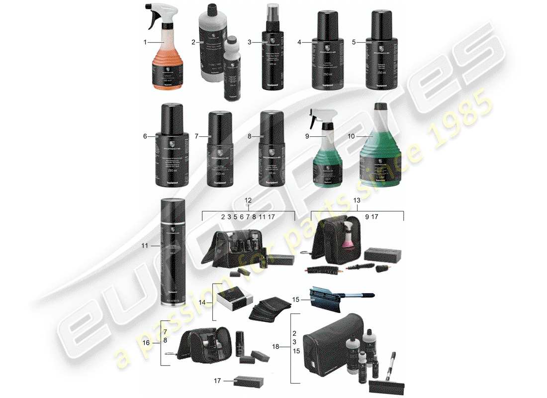 porsche 2013 (tequipment 98x/99x) cleaning agent parts diagram