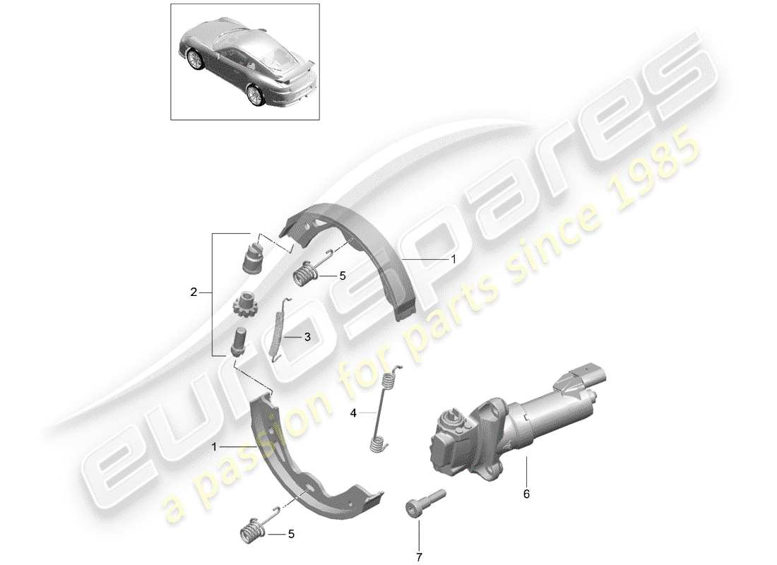 porsche 991r/gt3/rs (2014) parking brake parts diagram