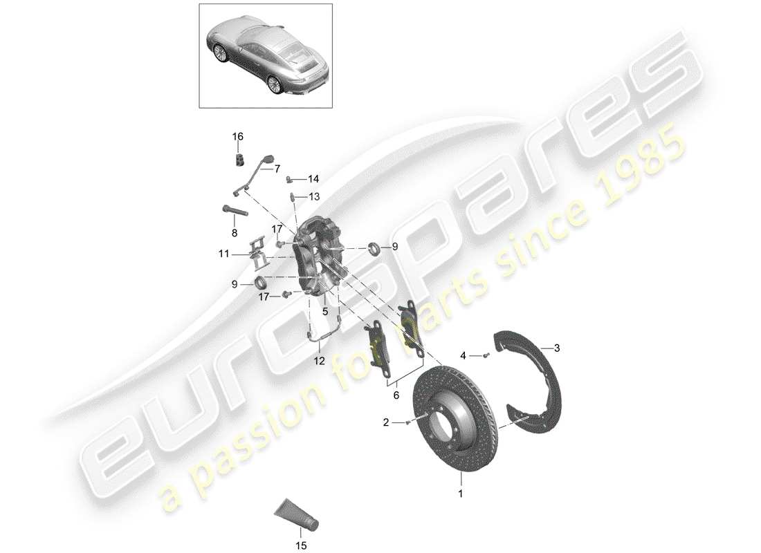 porsche 991 turbo (2015) disc brakes parts diagram