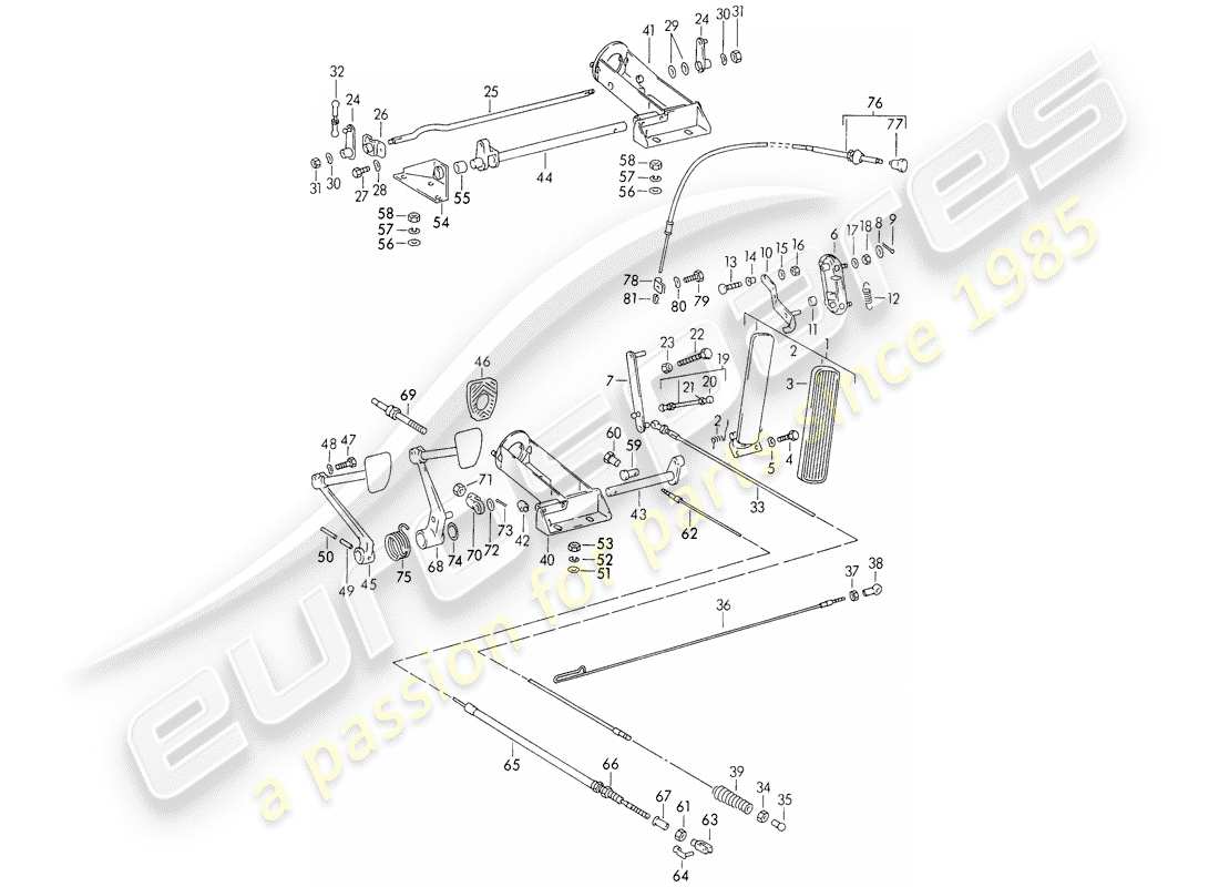 porsche 1955 (356/356a) pedals parts diagram