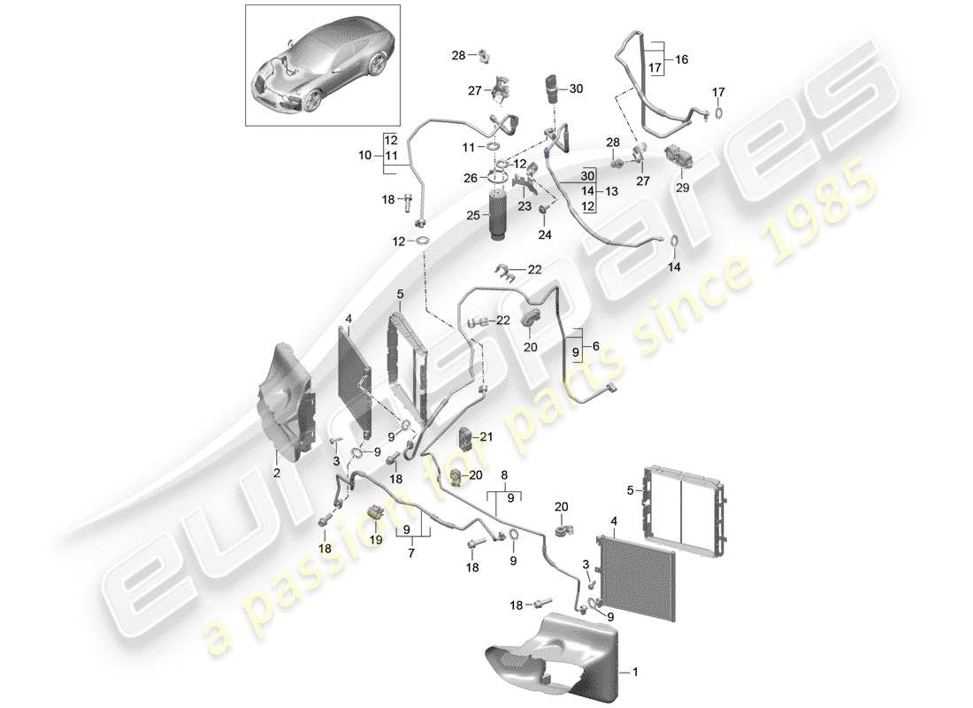 porsche 2012 (991-1) refrigerant circuit part diagram
