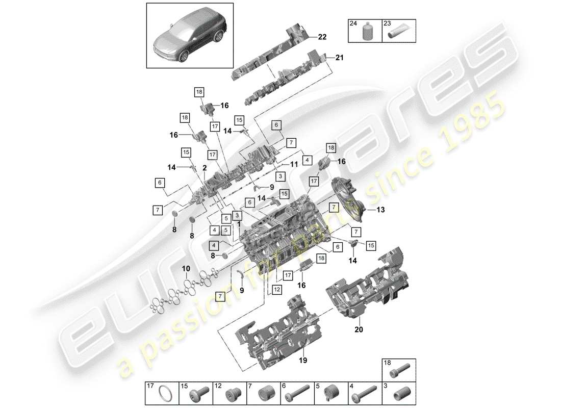 porsche cayenne e3 (2020) cylinder head cover parts diagram