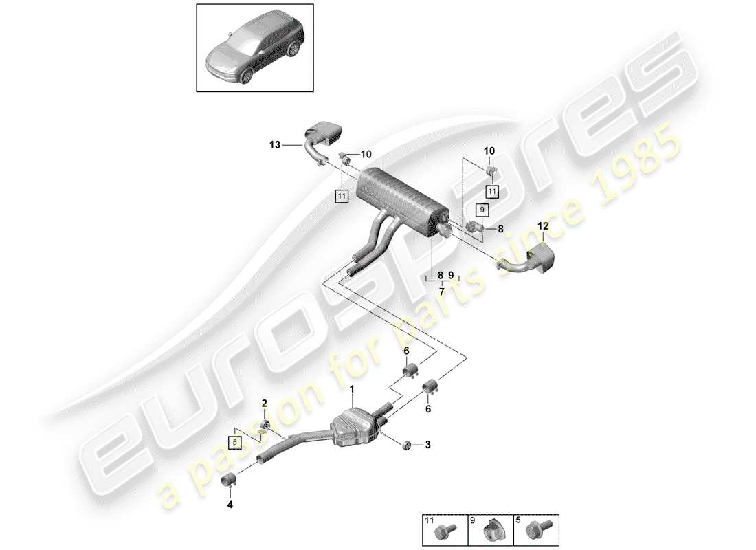 porsche 2020 (cayenne e3 9ya/9yb) exhaust system part diagram