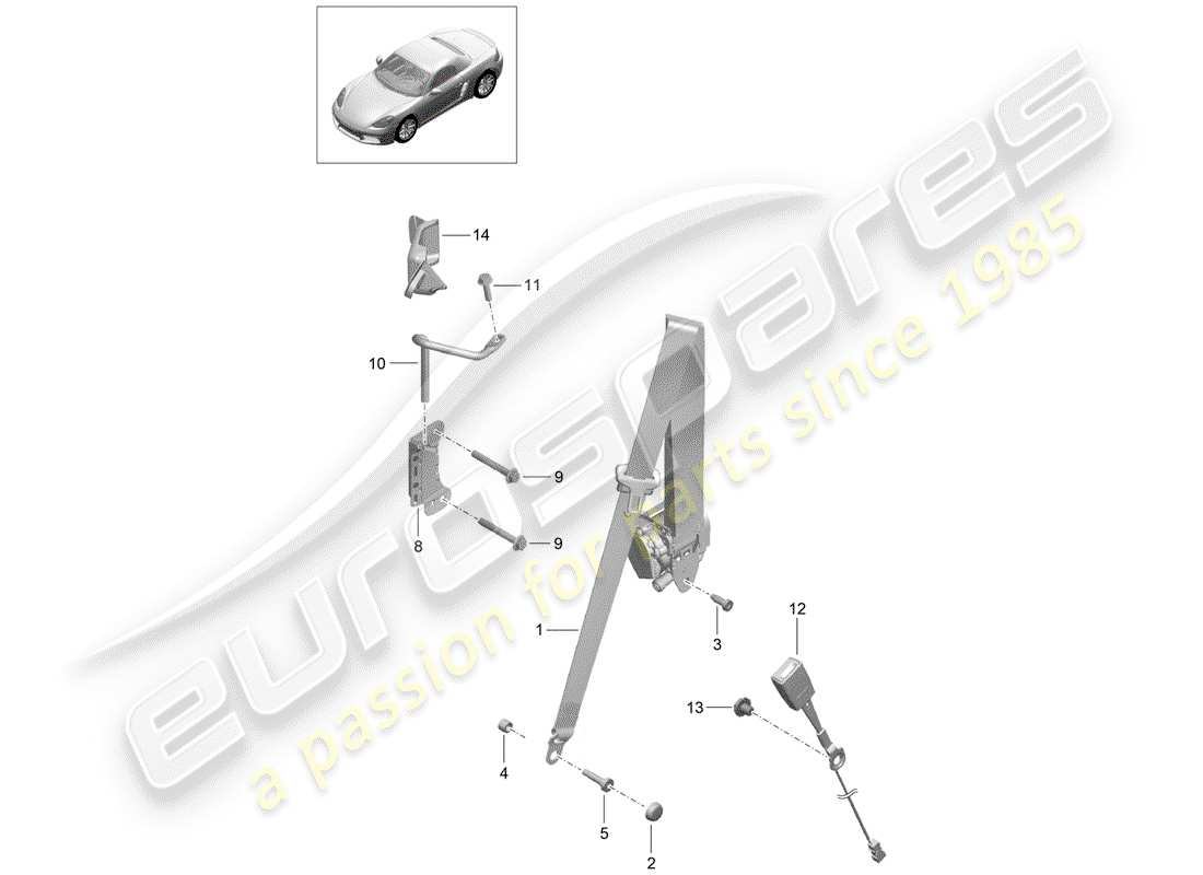 porsche 2018 (718 boxster) three-point seat belt part diagram