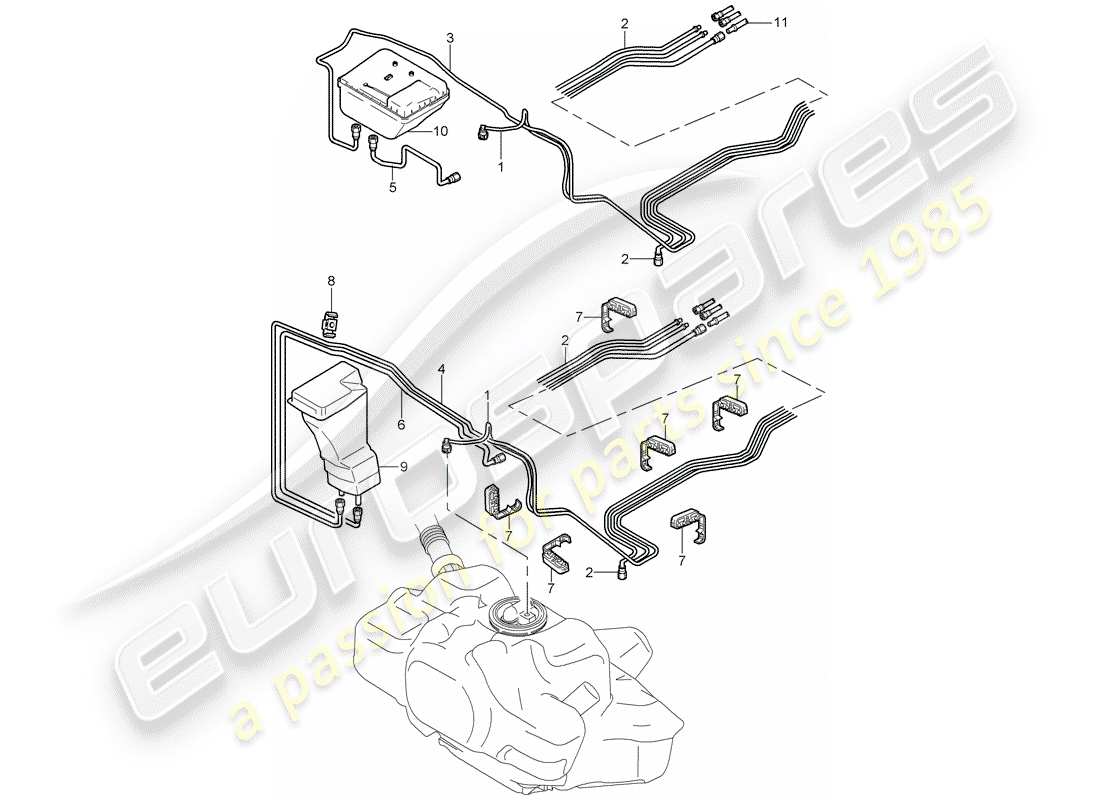 porsche 2008 (997-1 gt3) fuel system part diagram
