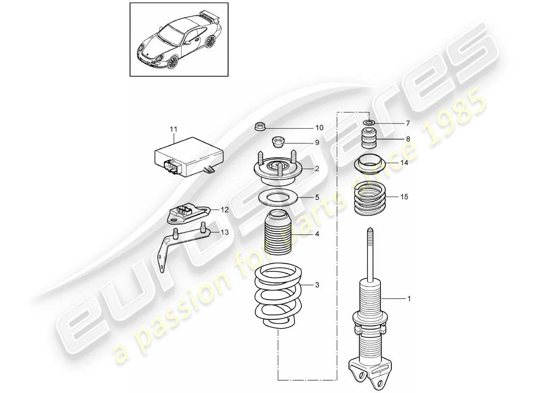 porsche 2008 (997-1 gt3) shock absorber part diagram