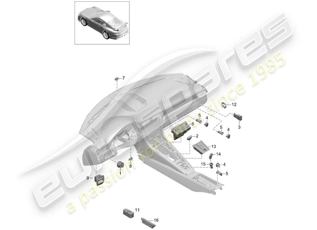 porsche 991r/gt3/rs (2014) switch parts diagram