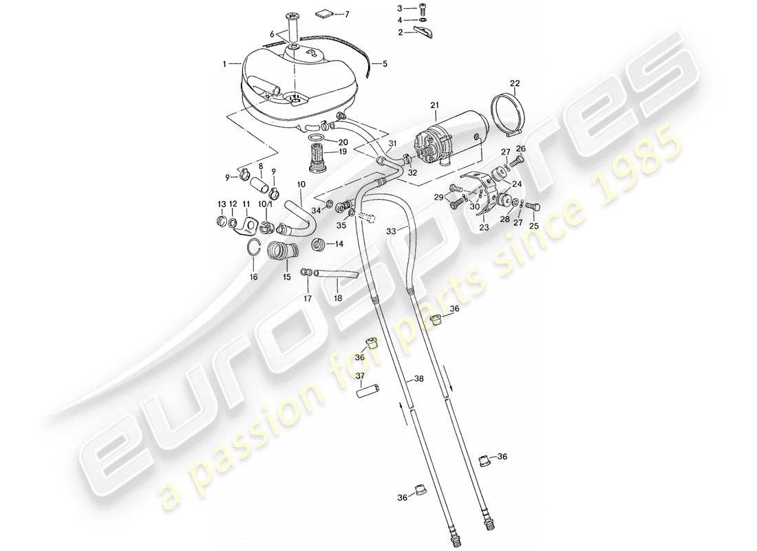 porsche 1974 (911) fuel system - for vehicles with - aluminium auxil. support part diagram