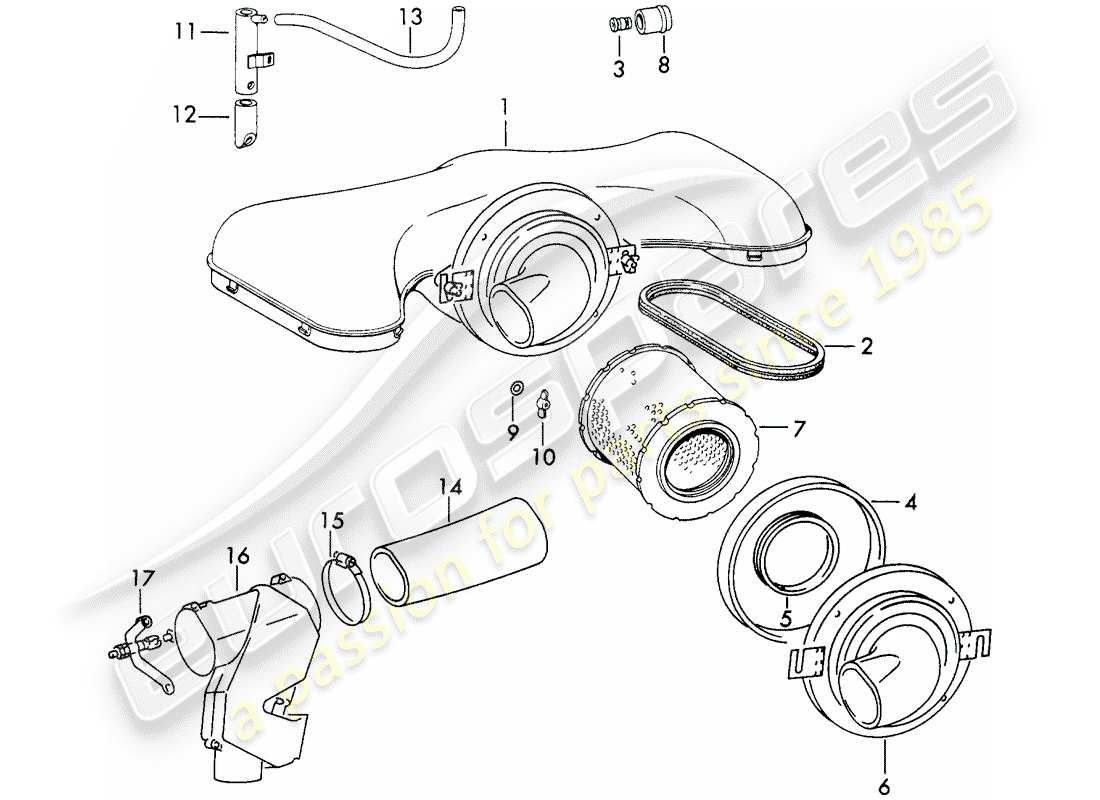 porsche 1970 (911) air cleaner system - for - injection system - d - mj 1972>> part diagram