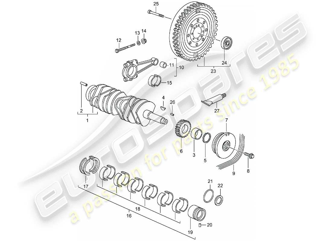 porsche 2004 (996 turbo / gt2) crankshaft part diagram