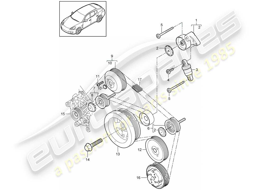 porsche 2014 (panamera 970) belt tensioning damper part diagram