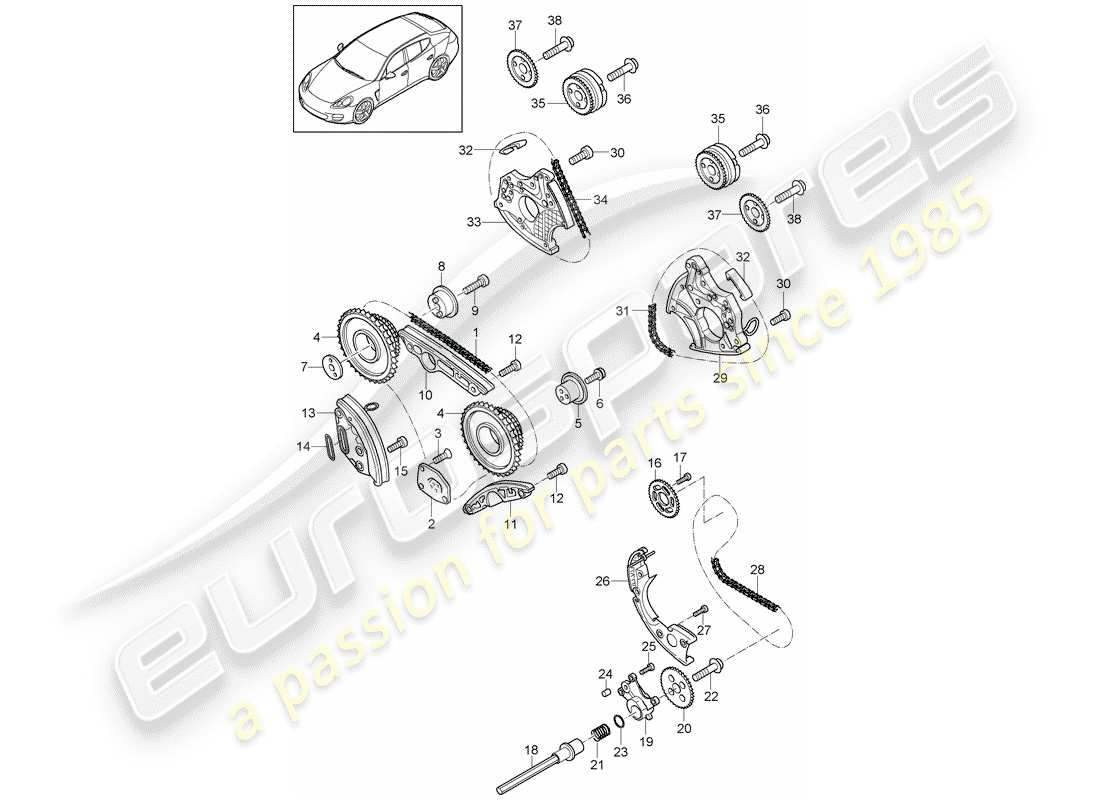 porsche 2013 (panamera 970) timing chain parts diagram