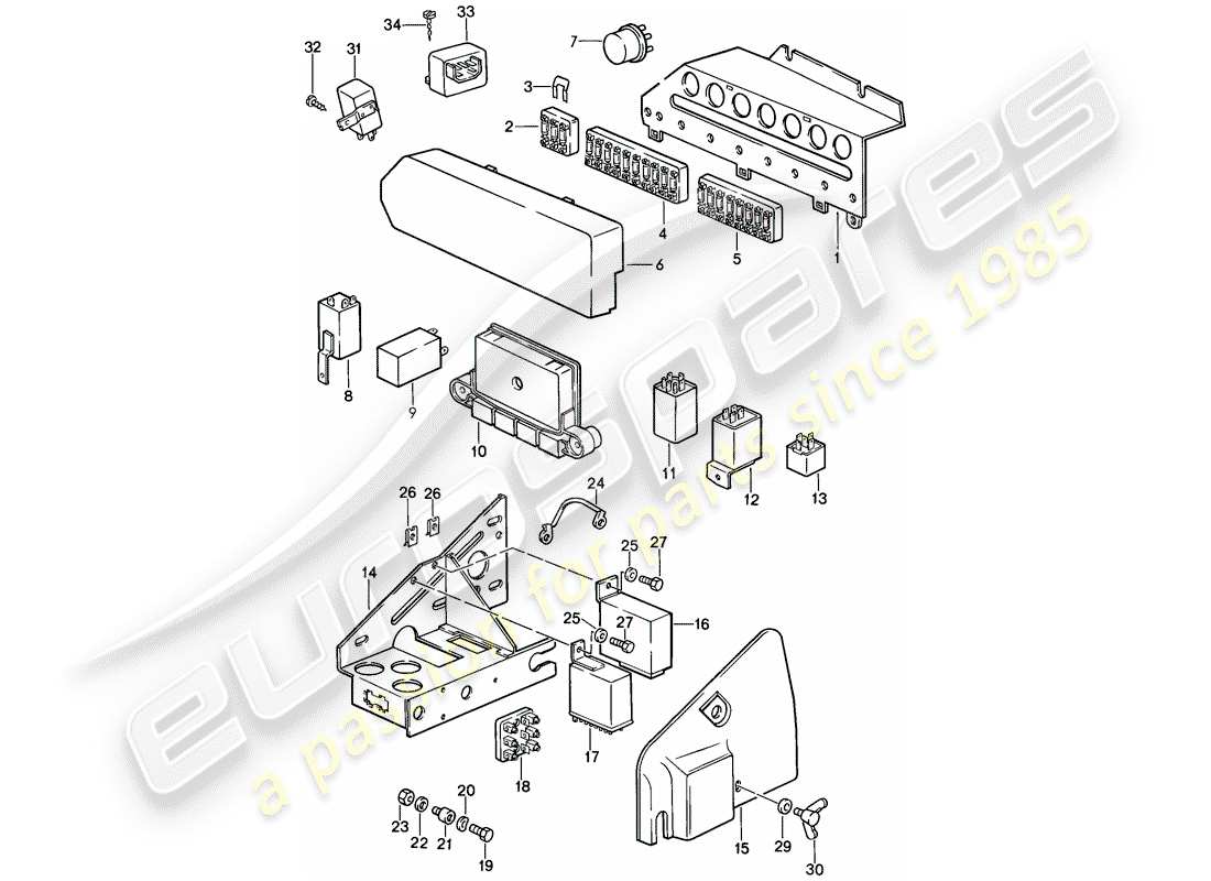 porsche 1985 (911) electronic control module - relay - fuse box part diagram