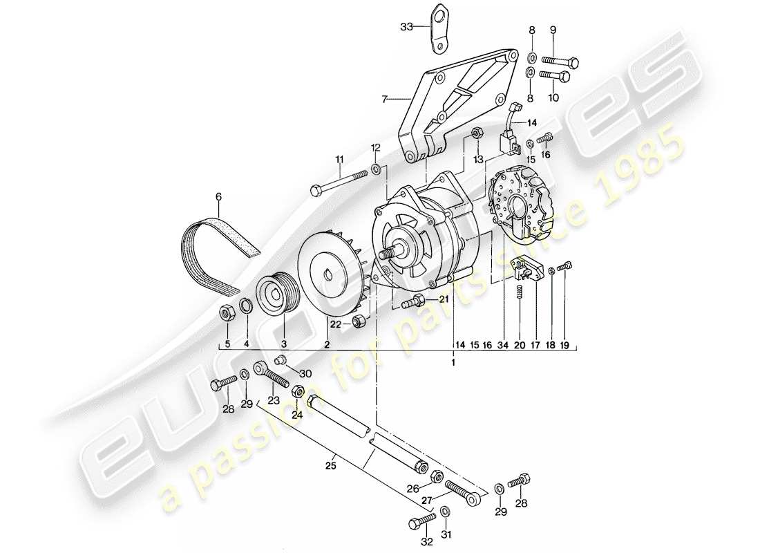 porsche 1984 (944) alternator - with: - fasteners part diagram