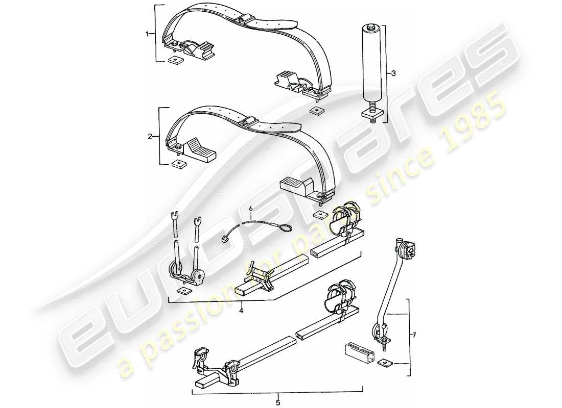 porsche 1983 (911) roof transport system - - 2 - part diagram