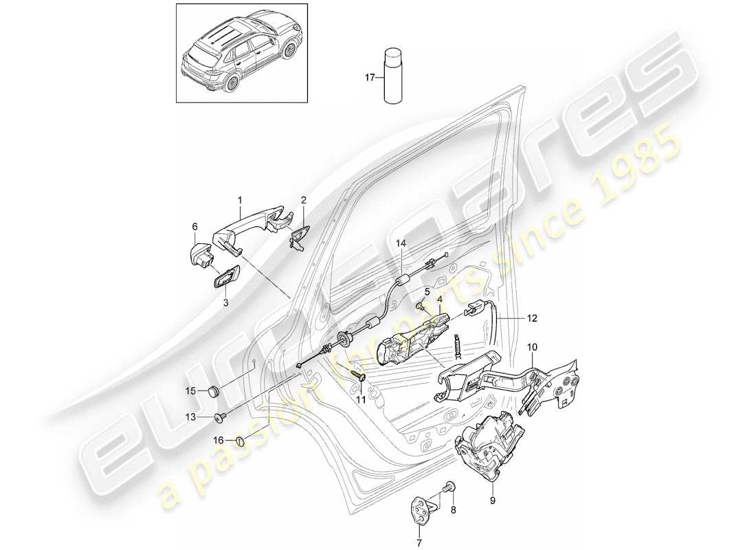 porsche 2017 (cayenne e2 92a) door handle part diagram