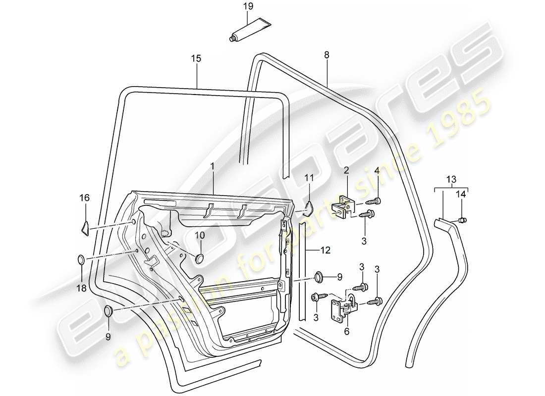 porsche 2003 (cayenne e1 9pa) door shell part diagram