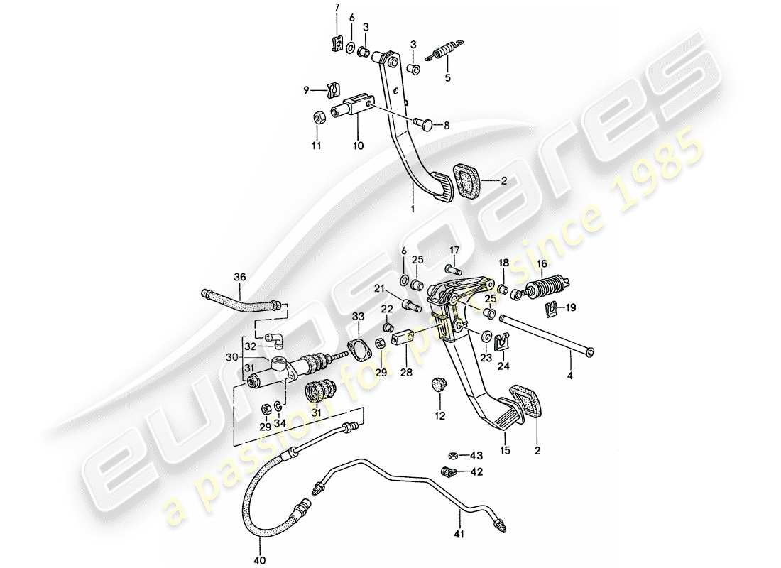 porsche 968 (1993) brake - clutch - pedals part diagram