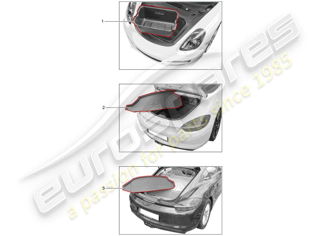 porsche 2012 (tequipment 98x/99x) luggage compartment liner part diagram