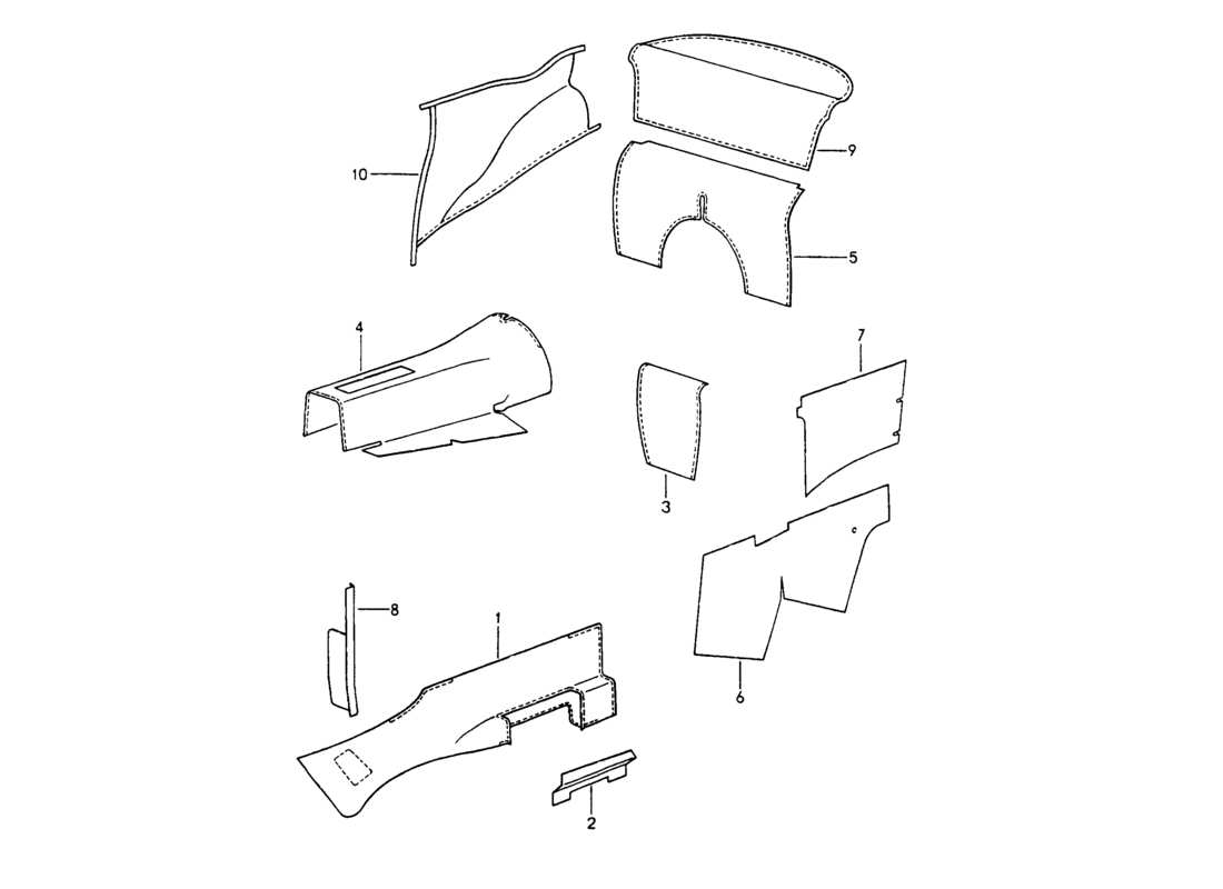 porsche 1994 (964) interior equipment - adhesive carpet part diagram