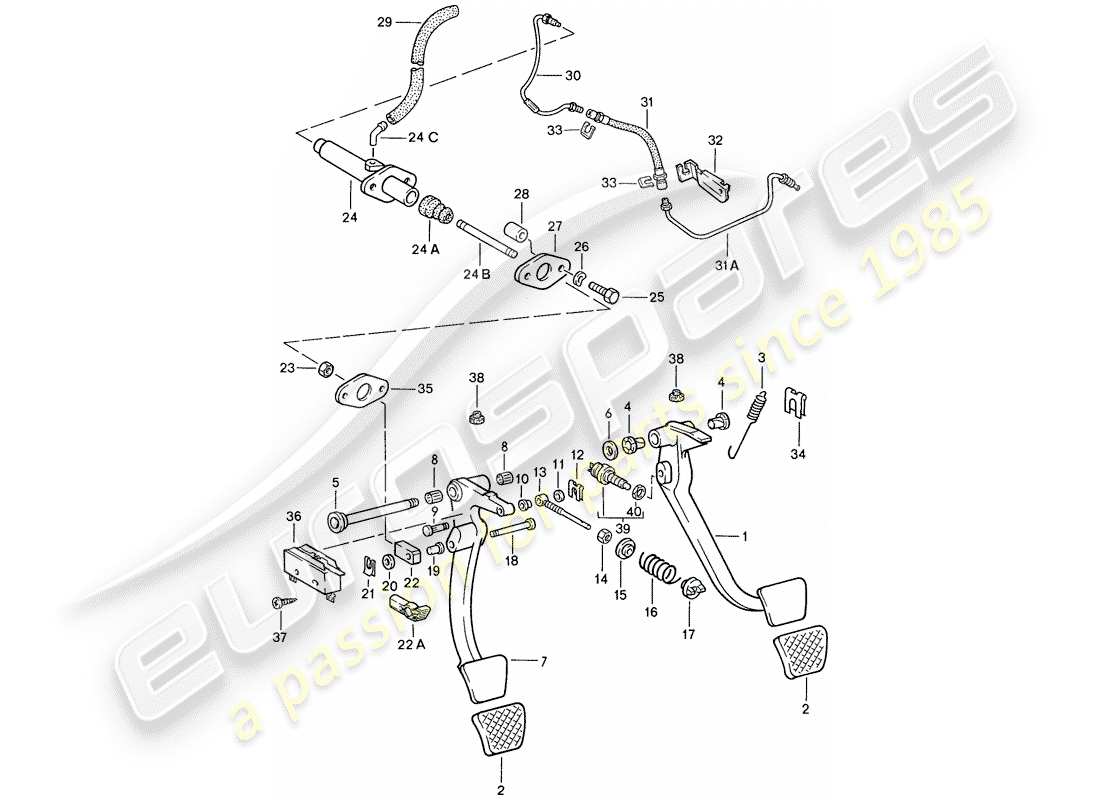 porsche 1988 (928) pedals part diagram