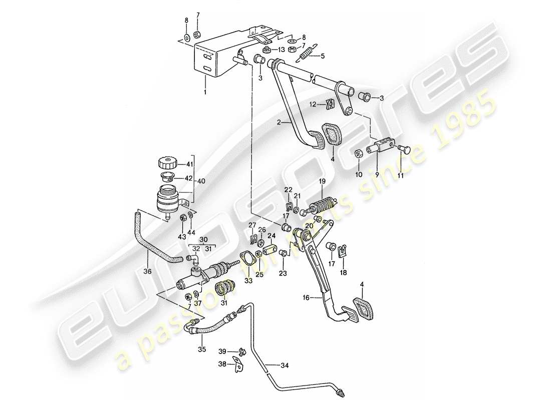 porsche 944 (1989) brake - clutch - pedals parts diagram