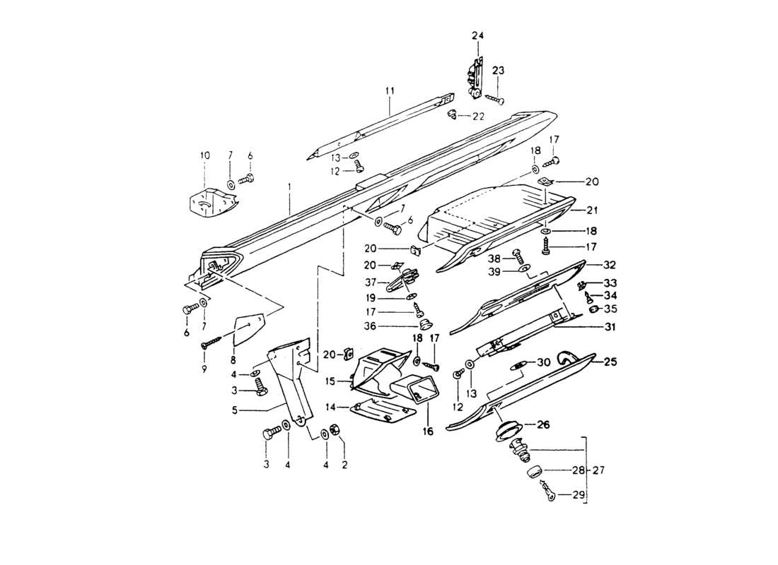 porsche 1994 (964) knee pad trim - airbag - for vehicles with - glove box lid - catch - d - mj 1990>> part diagram