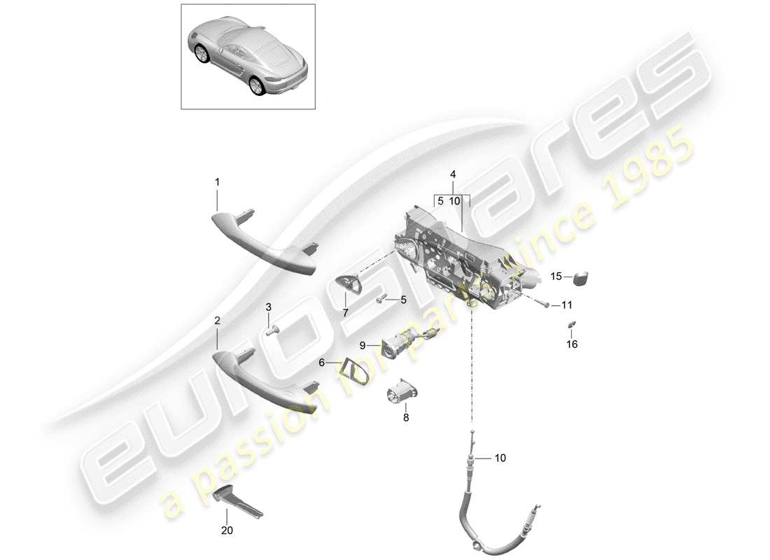 porsche 718 cayman (2018) door handle, outer parts diagram