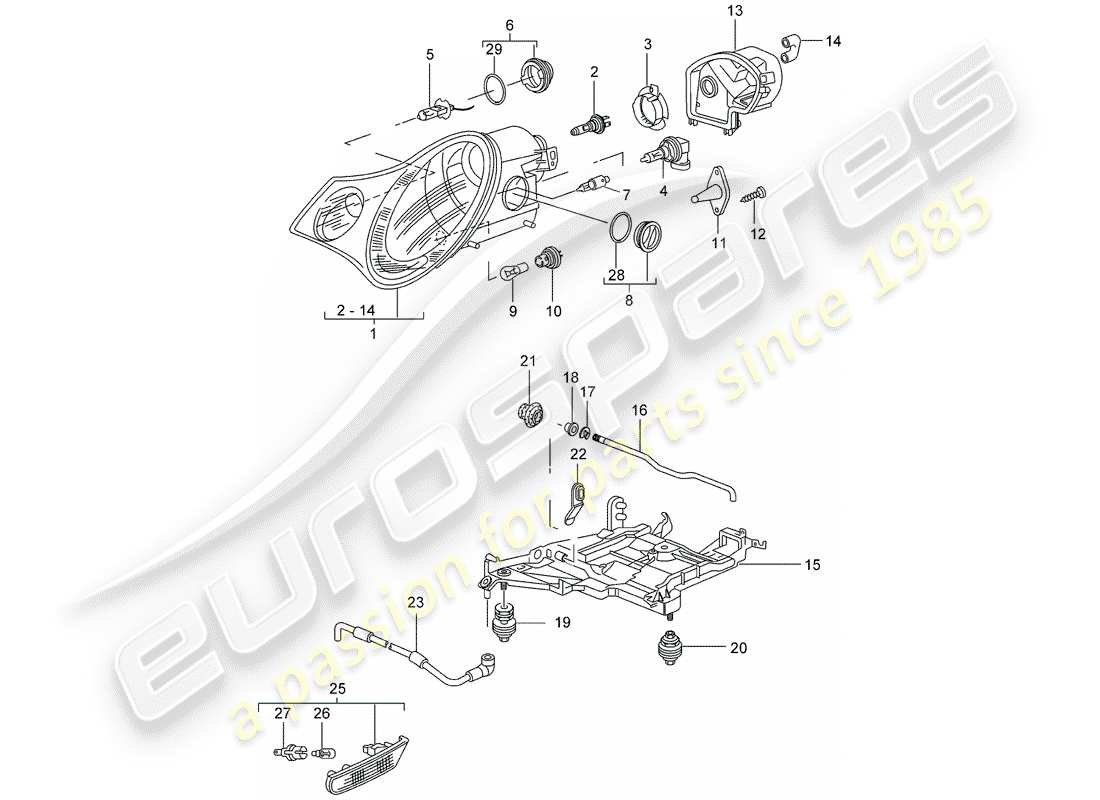 porsche 1999 (996) headlamp - turn signal repeater - d - mj 2002>> part diagram