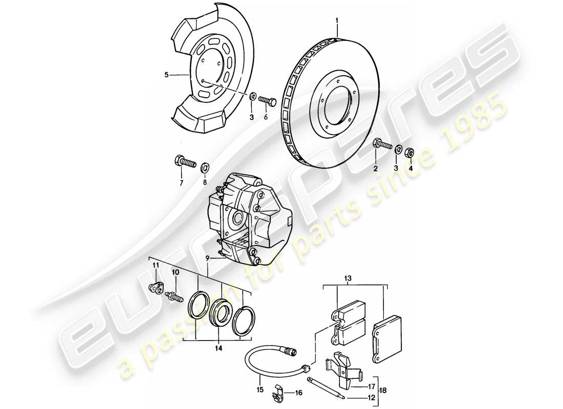 porsche 1986 (911) brake - front axle part diagram