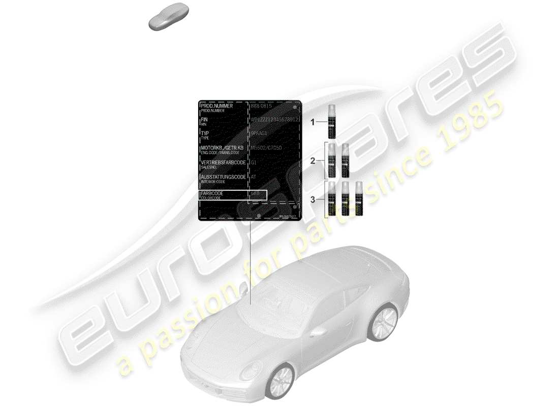 porsche 2019 (992-1) paint touch-up stick parts diagram